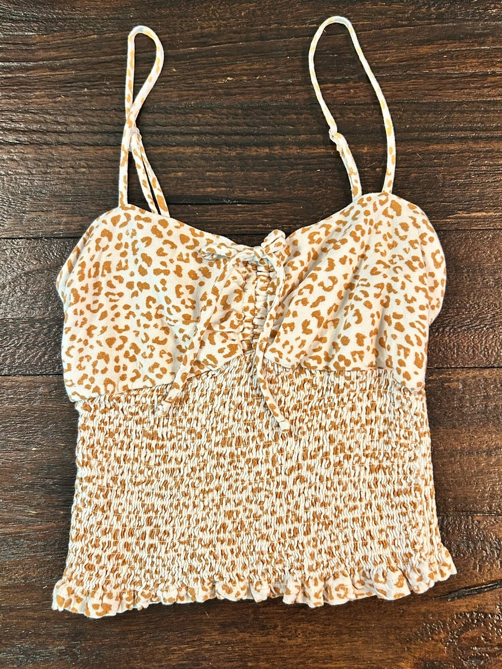 Urban Romantics cheetah print smocked tank top in tan and white